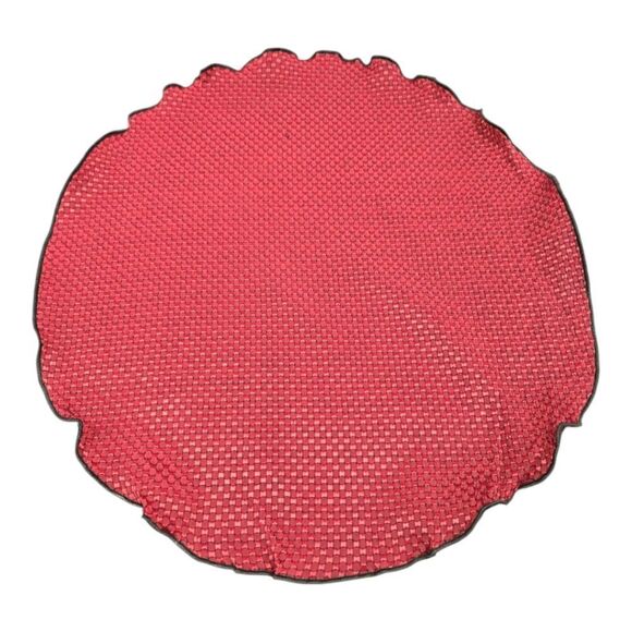 MEN'S ROUND BURGUNDY PATTERN HANKY POCKET SQUARE WITH BLACK PIPING. - Picture 3 of 3